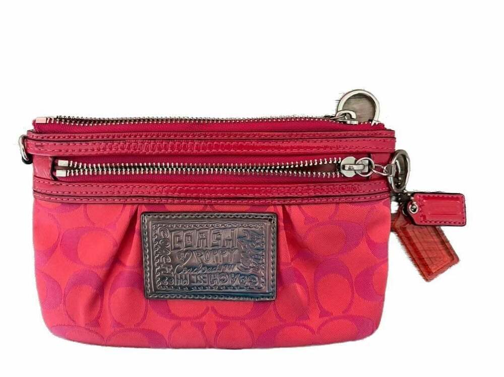 Coach Poppy Signature C Wristlet Pouch in Hot Pink